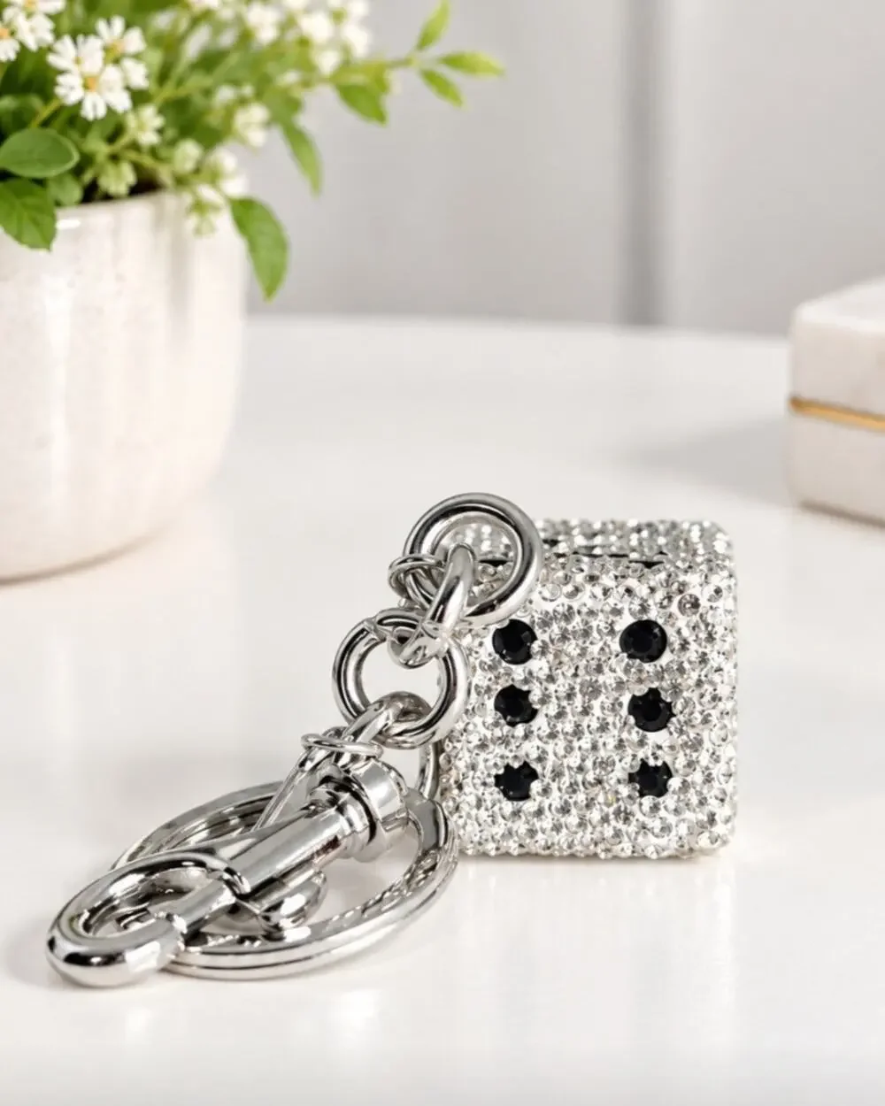 Brand new Lucky Dice Silver Rhinestone Bag Charm